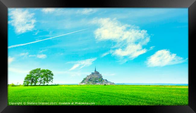 Mont Saint Michel trees and clouds. Normandy Framed Print by Stefano Orazzini