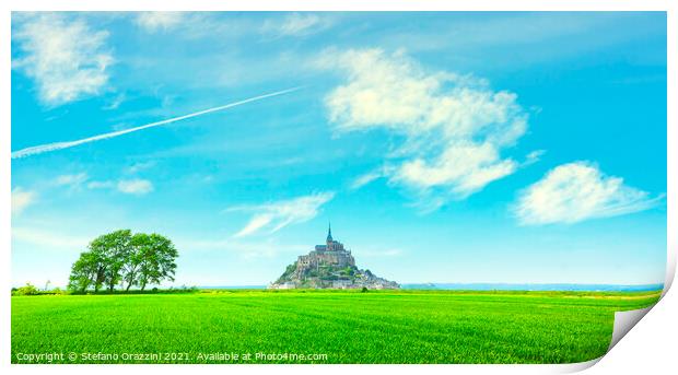 Mont Saint Michel trees and clouds. Normandy Print by Stefano Orazzini