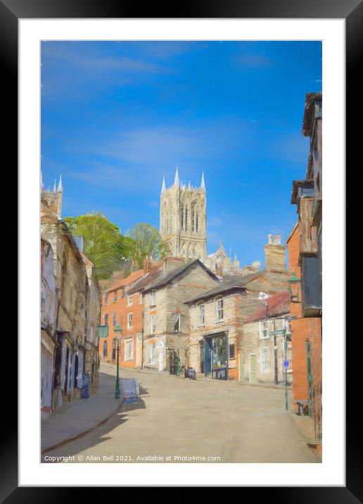 The Strait and Steep Hill Lincoln Cathedral behind Framed Mounted Print by Allan Bell