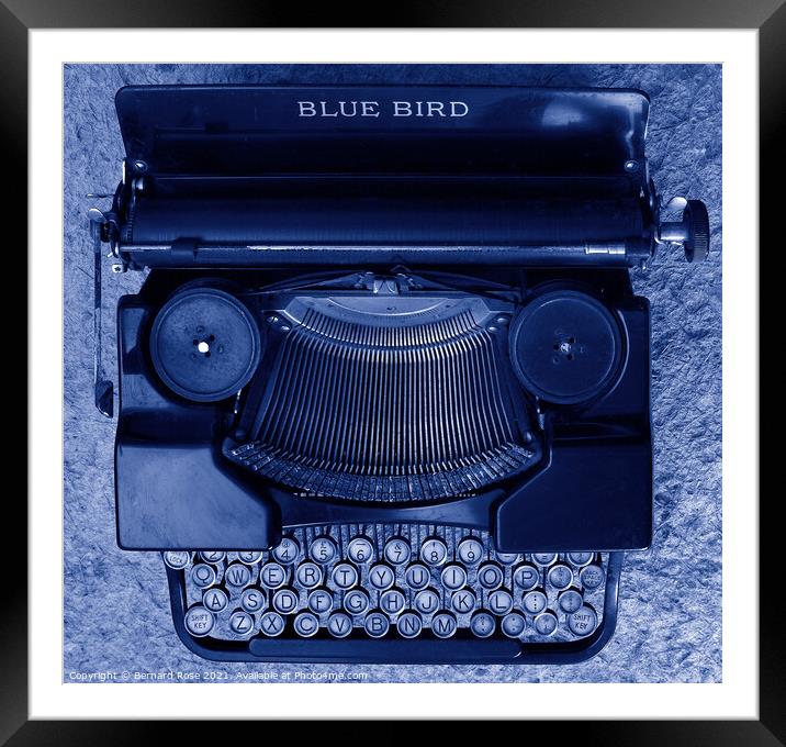 Vintage Blue Typewriter Framed Mounted Print by Bernard Rose Photography