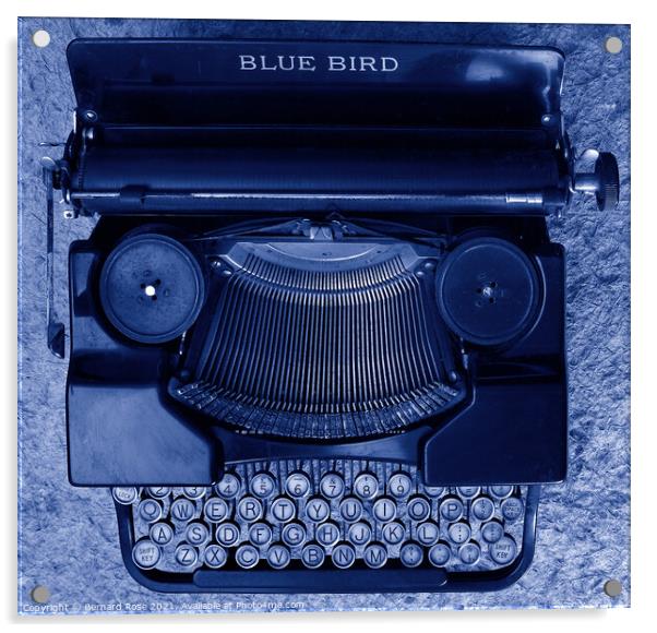 Vintage Blue Typewriter Acrylic by Bernard Rose Photography