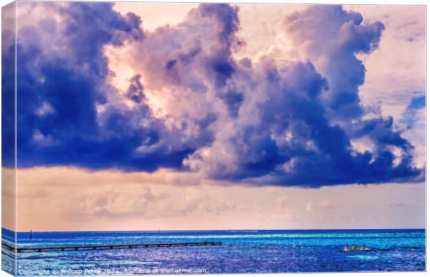 Colorful Large White Cloud Boat Blue Water Moorea Tahiti Canvas Print by William Perry