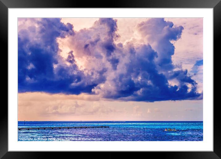 Colorful Large White Cloud Boat Blue Water Moorea Tahiti Framed Mounted Print by William Perry