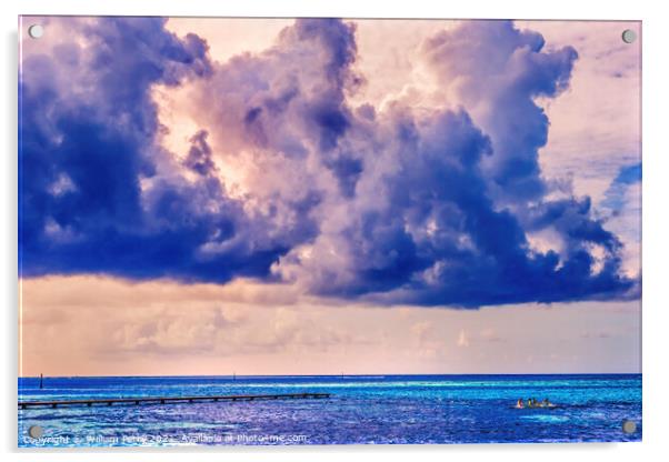 Colorful Large White Cloud Boat Blue Water Moorea Tahiti Acrylic by William Perry