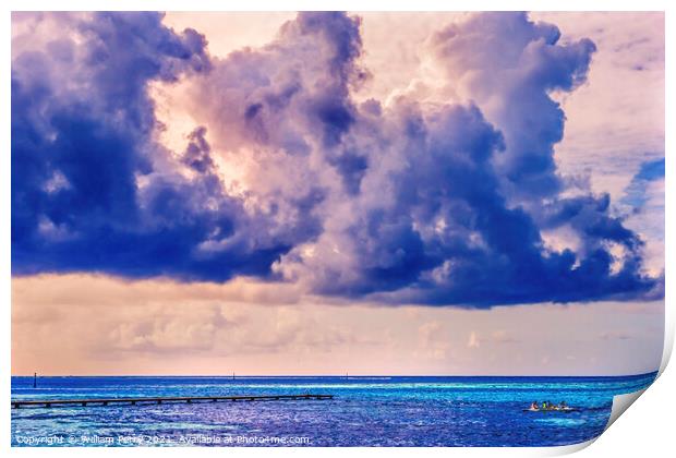 Colorful Large White Cloud Boat Blue Water Moorea Tahiti Print by William Perry