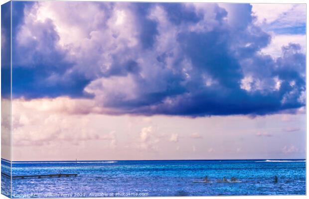 Colorful Large White Cloud Blue Water Moorea Tahiti Canvas Print by William Perry