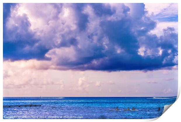 Colorful Large White Cloud Blue Water Moorea Tahiti Print by William Perry