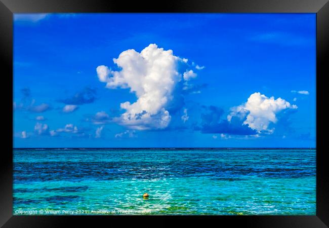 Colorful Large White Cloud Blue Water Moorea Tahiti Framed Print by William Perry