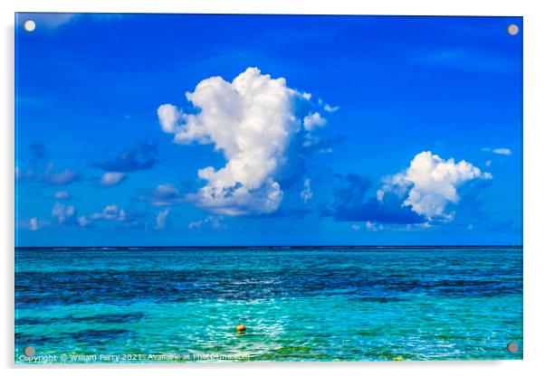Colorful Large White Cloud Blue Water Moorea Tahiti Acrylic by William Perry