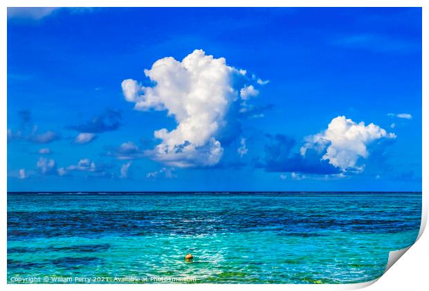 Colorful Large White Cloud Blue Water Moorea Tahiti Print by William Perry