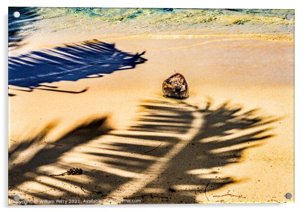 Colorful Hauru Point Palm Trees Shadows Coconut Water Moorea Tah Acrylic by William Perry