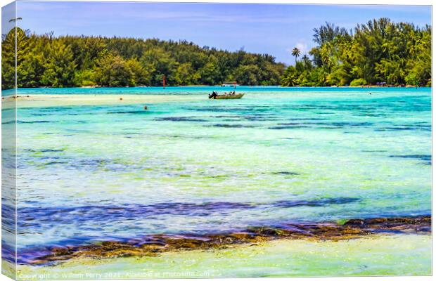 Colorful Hauru Point Palm Trees Islands Blue Water Moorea Tahiti Canvas Print by William Perry