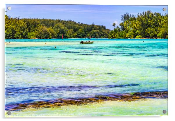 Colorful Hauru Point Palm Trees Islands Blue Water Moorea Tahiti Acrylic by William Perry
