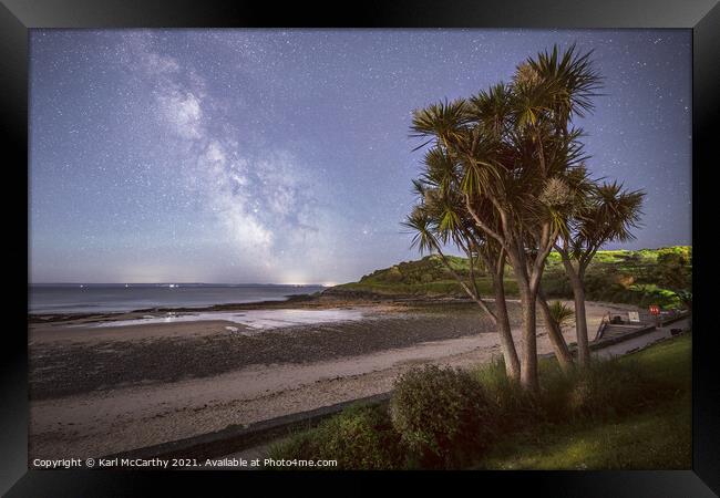Langland Bay under the night sky Framed Print by Karl McCarthy