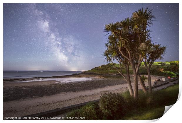 Langland Bay under the night sky Print by Karl McCarthy