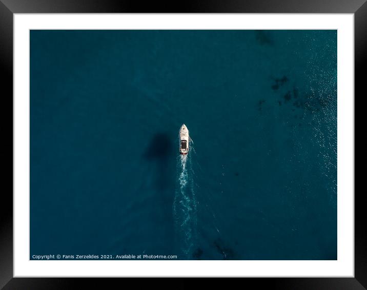 Speedboat in open sea Framed Mounted Print by Fanis Zerzelides