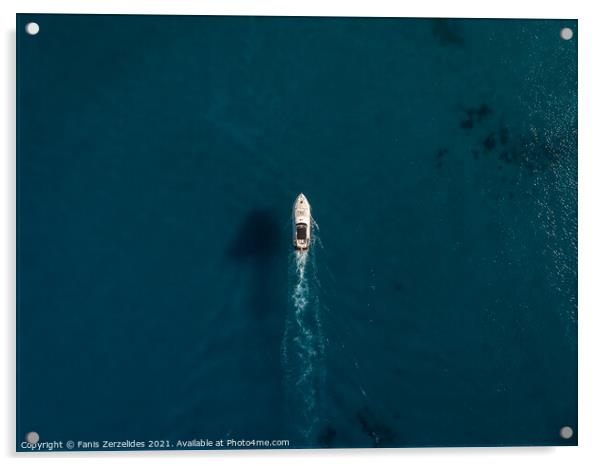 Speedboat in open sea Acrylic by Fanis Zerzelides
