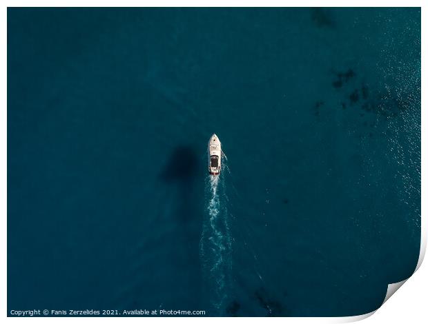 Speedboat in open sea Print by Fanis Zerzelides