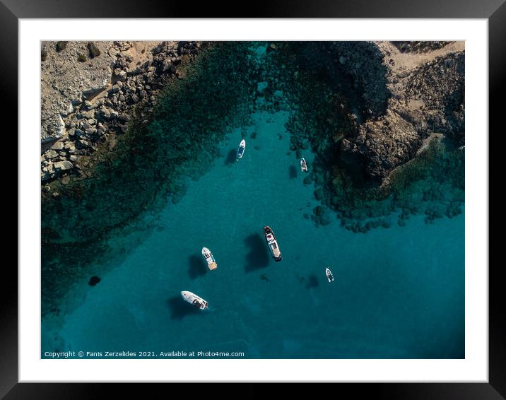 Blue Lagoon in Cape Greco Framed Mounted Print by Fanis Zerzelides