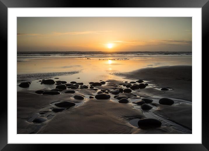 Sunset beach reflections at Westward Ho! Framed Mounted Print by Tony Twyman