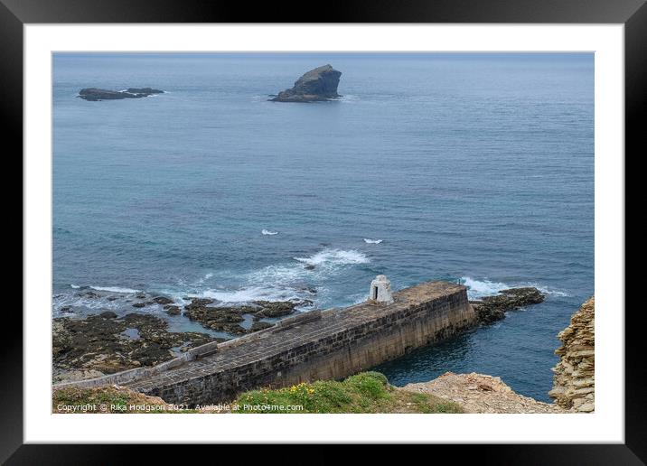 Harbour wall, Portreath, Cornwall, England Framed Mounted Print by Rika Hodgson