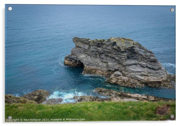 Seascape, Rock formation at Portreath, Cornish sea Acrylic by Rika Hodgson