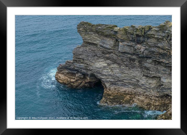 Seascape, Rock Caves in ocean, Portreath, Cornwall Framed Mounted Print by Rika Hodgson
