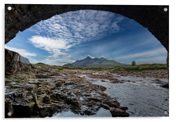 Sligachan Old Bridge and Sgurr nan Gillean  Acrylic by Derek Beattie