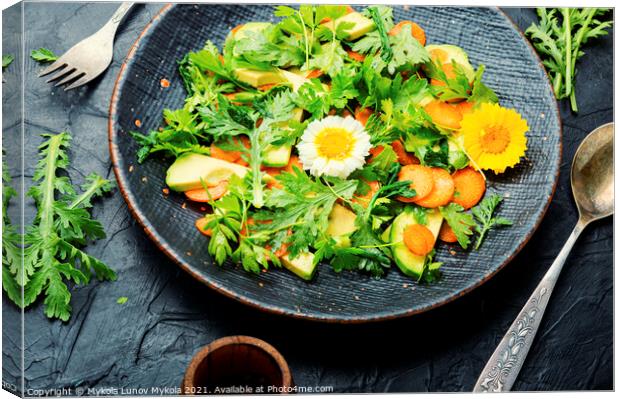 Diet salad with chrysanthemum leaves and avocado Canvas Print by Mykola Lunov Mykola
