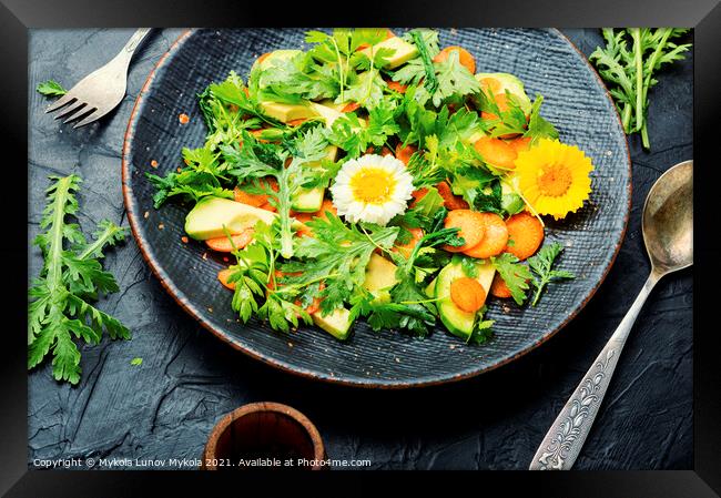 Diet salad with chrysanthemum leaves and avocado Framed Print by Mykola Lunov Mykola