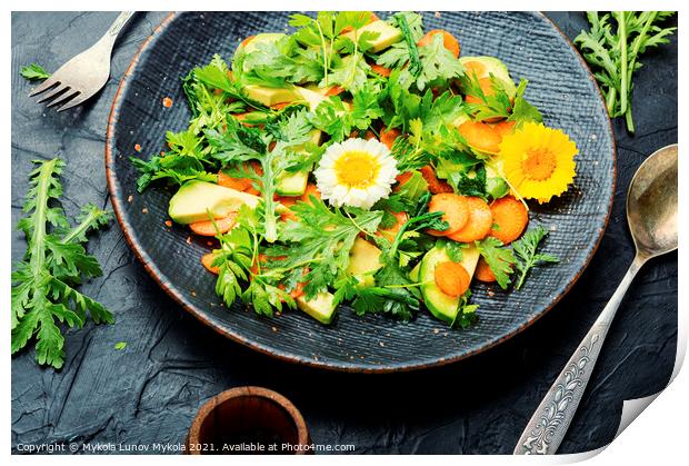 Diet salad with chrysanthemum leaves and avocado Print by Mykola Lunov Mykola