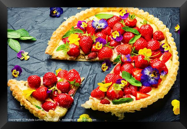 Open summer pie with strawberry Framed Print by Mykola Lunov Mykola