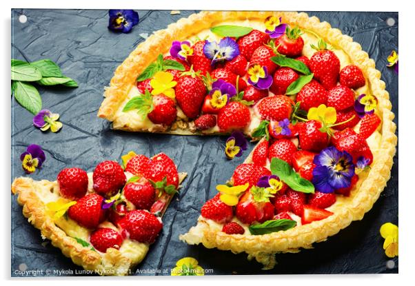Open summer pie with strawberry Acrylic by Mykola Lunov Mykola
