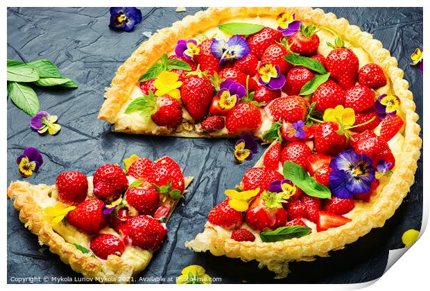Open summer pie with strawberry Print by Mykola Lunov Mykola