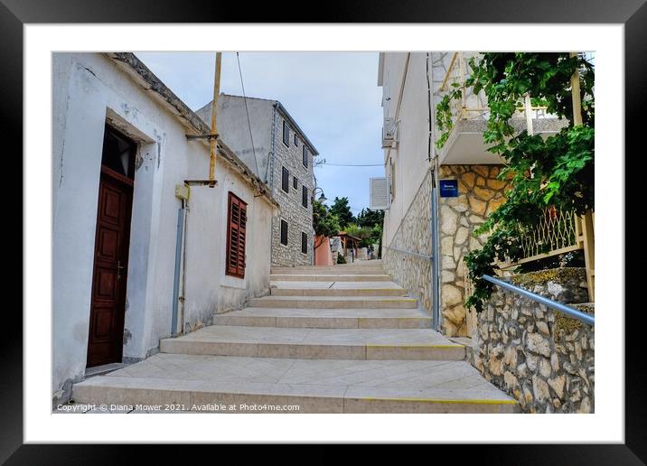 Primosten steps to the hilltop Croatia Framed Mounted Print by Diana Mower