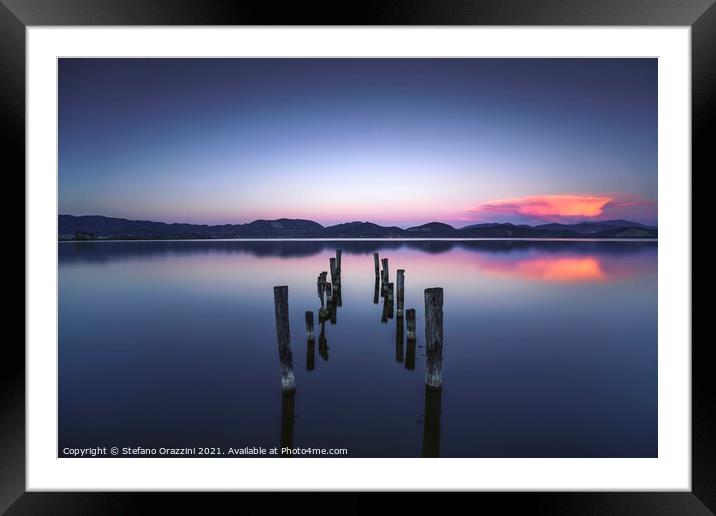 Pier Remains Twilight Framed Mounted Print by Stefano Orazzini