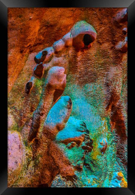 Abstract shapes on a flowing stone wall in a cave Framed Print by Hanif Setiawan