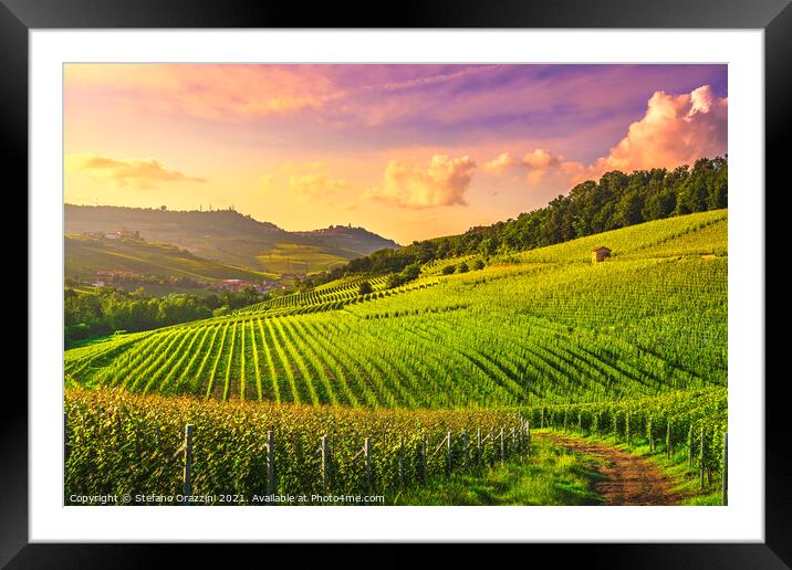 Barolo Vineyards at Sunset. Langhe, Italy Framed Mounted Print by Stefano Orazzini