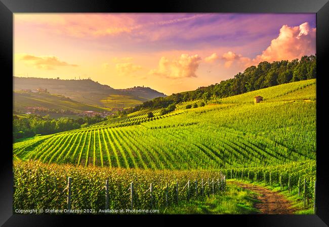 Barolo Vineyards at Sunset. Langhe, Italy Framed Print by Stefano Orazzini