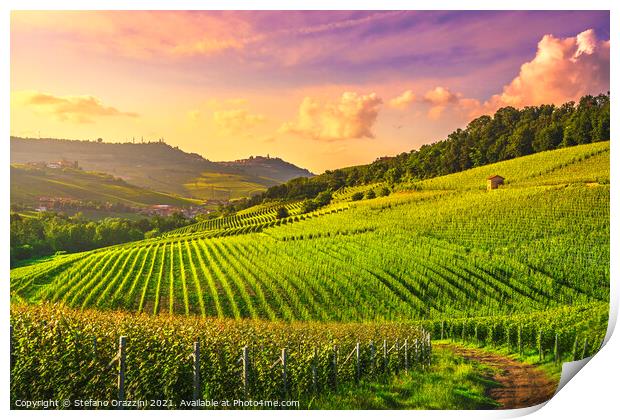 Barolo Vineyards at Sunset. Langhe, Italy Print by Stefano Orazzini