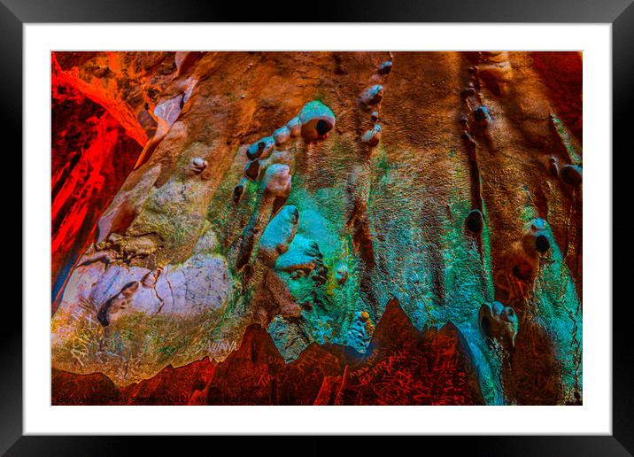 Abstract shapes on a flowing stone wall in a cave Framed Mounted Print by Hanif Setiawan