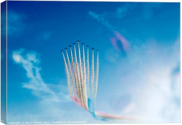 Spectacular Red Arrows Display over Carbis Bay Cor Canvas Print by Beryl Curran