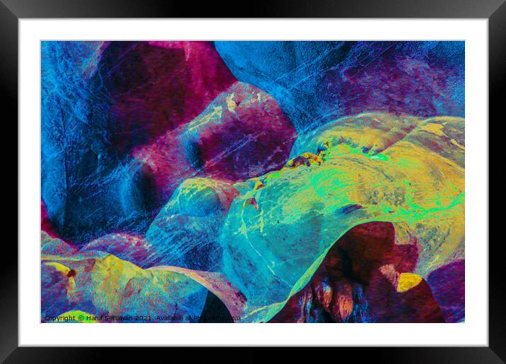 Abstract shapes on a flowing stone wall in a cave Framed Mounted Print by Hanif Setiawan