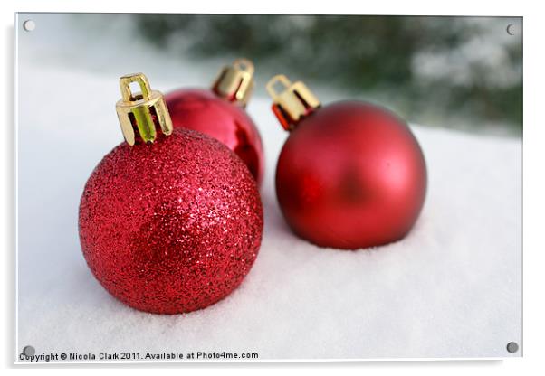 Red Christmas Baubles Acrylic by Nicola Clark