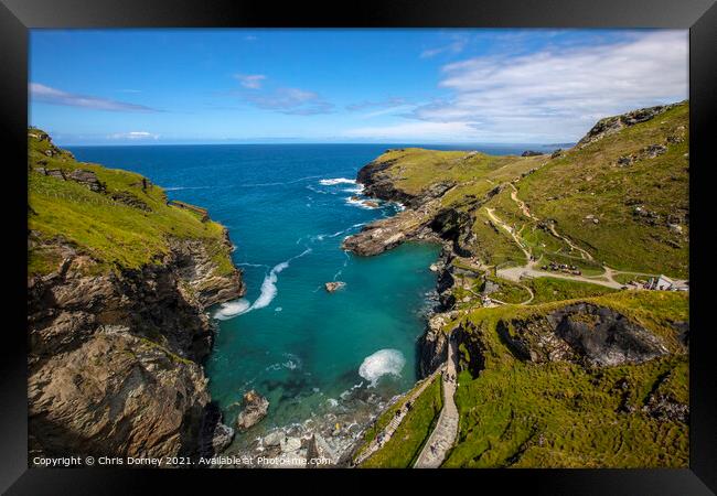 Stunning View from Tintagel Castle in Cornwall, UK Framed Print by Chris Dorney