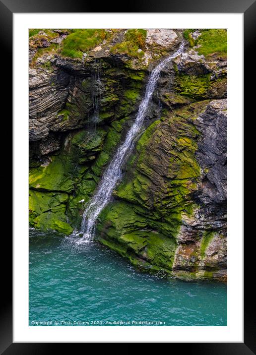 Waterfall at Tintagel Castle in Cornwall, UK Framed Mounted Print by Chris Dorney