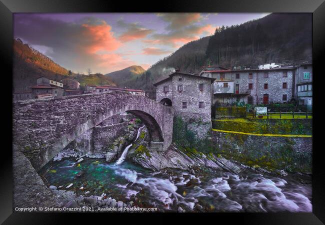 Fabbriche di Vallico, the Bridge and the Creek Framed Print by Stefano Orazzini