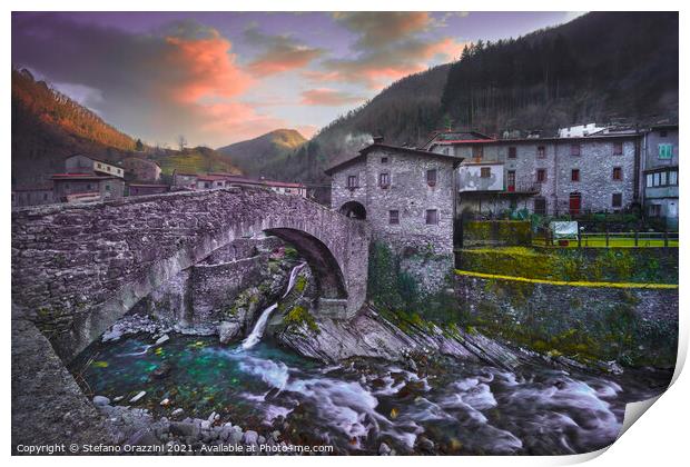 Fabbriche di Vallico, the Bridge and the Creek Print by Stefano Orazzini