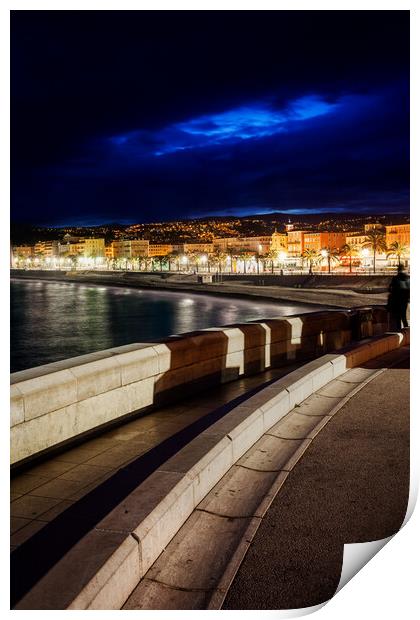 City of Nice at Night in France Print by Artur Bogacki