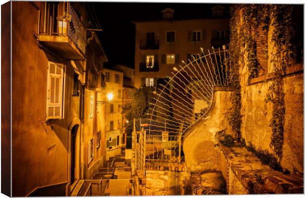 Old Town Of Nice by Night In France Canvas Print by Artur Bogacki